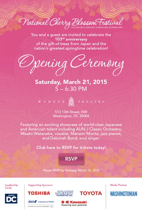 NATIONAL CHERRY BLOSSOM FESTIVAL Opening Ceremony Celebration - Static email